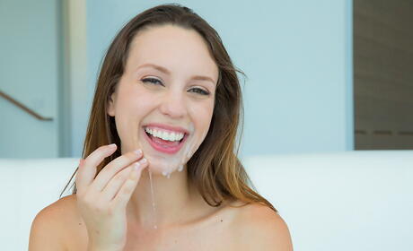 Foxy american teen Jade Nile blows on big dick and enjoys a cum shot in her mouth 